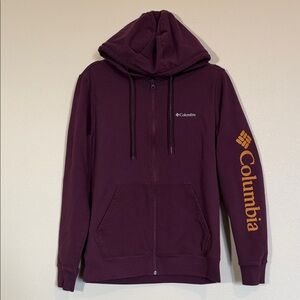 Columbia Deep Purple Zip-Up Hoodie with Bold Orange Sleeve Logo